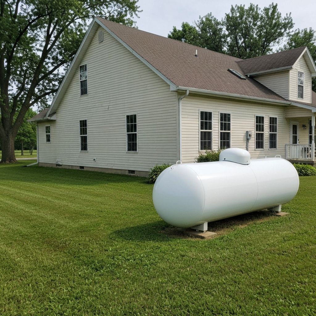 Propane tank in front of two story home