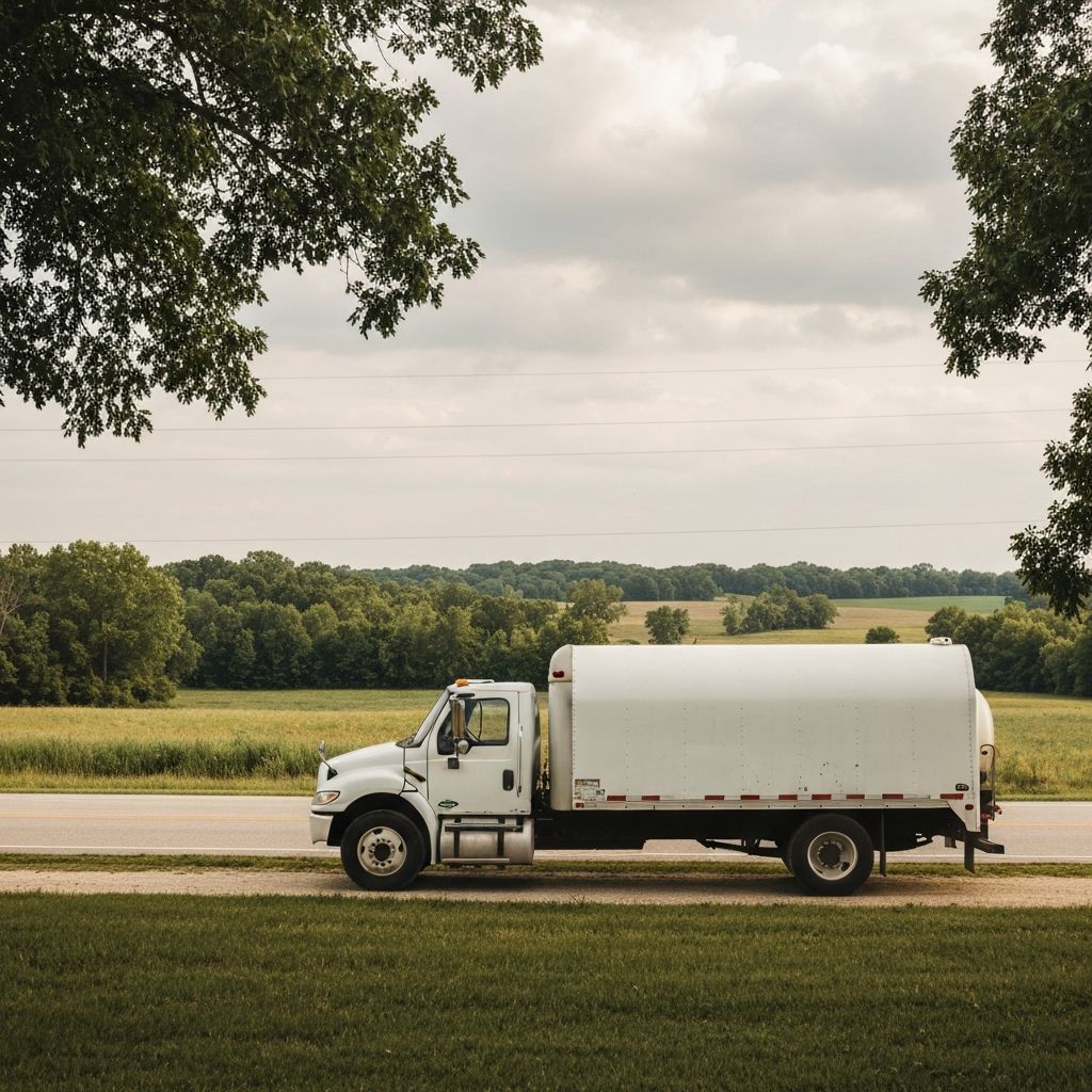 Propane truck driving down road